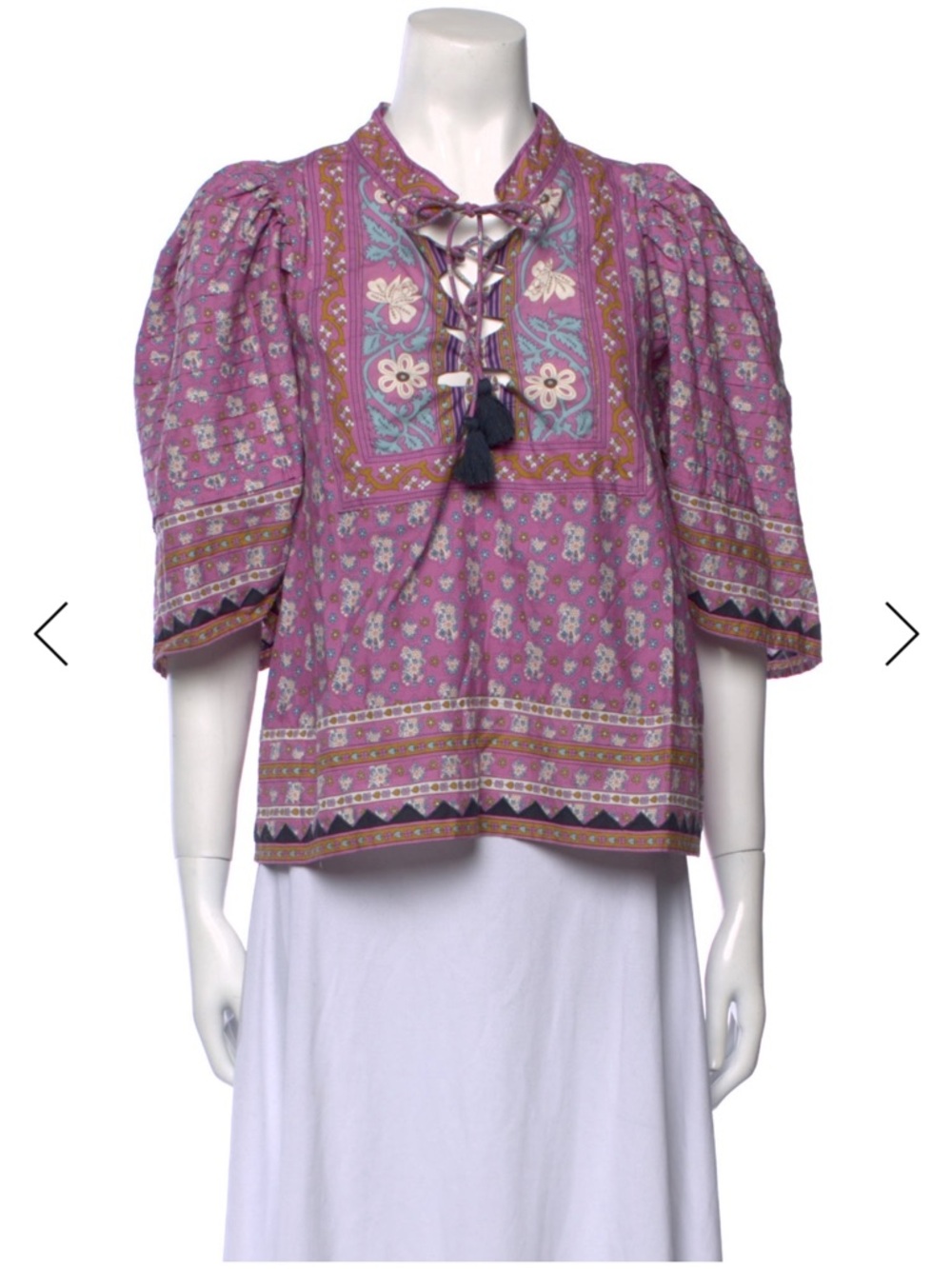 Purple Floral Lace-Up Boho Top